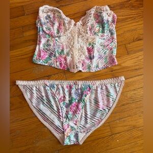 Vintage Floral Lace Bustier set - Pink Cream Floral